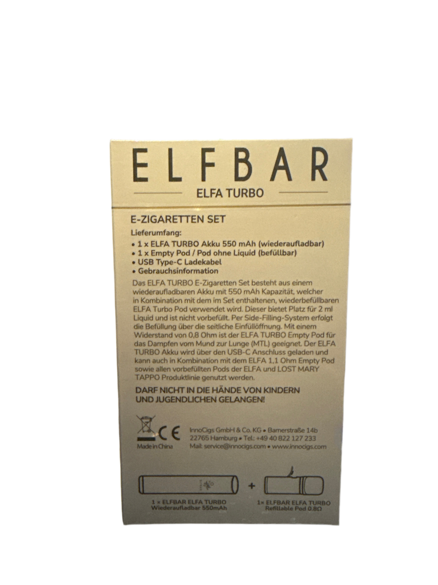 ELFBAR ELFA Turbo Mehrweg-Akku 550 mAh Schwarz