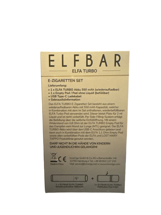 ELFBAR ELFA Turbo Mehrweg-Akku 550 mAh Schwarz