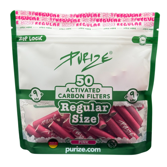 PURIZE® Aktivkohlefilter Pink – Regular Size 9 mm (50 Stück)