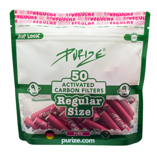 PURIZE® Aktivkohlefilter Pink – Regular Size 9 mm (50 Stück)